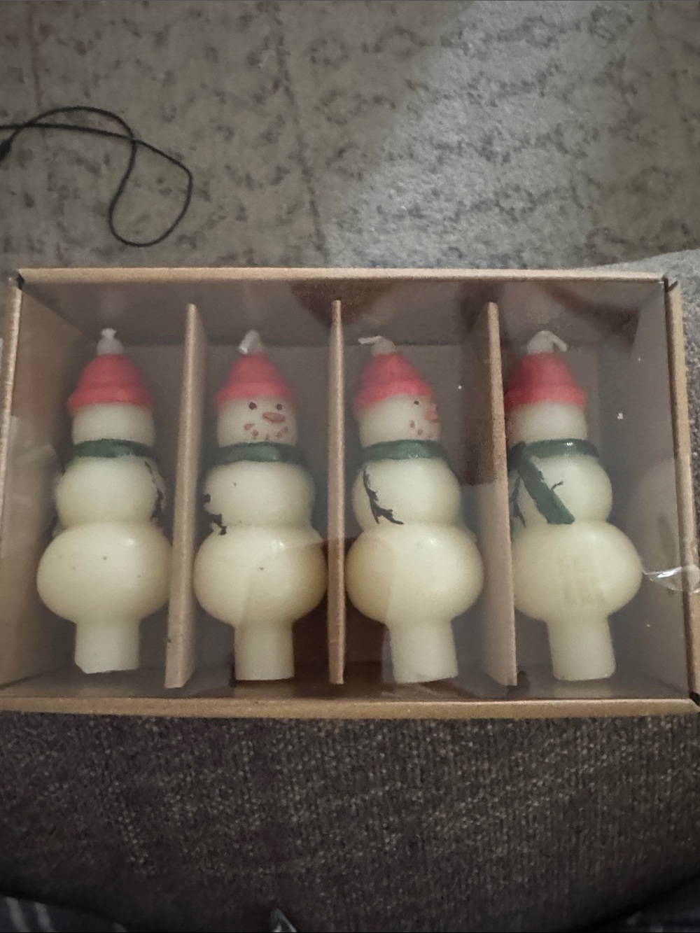 Anthropologie Cream Snowman Candles with Red Hats and Green Scarves